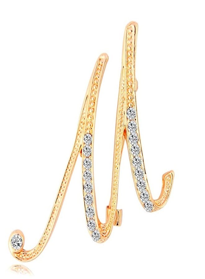 DSADKI A-Z Initial Pins 26 Letters Pins Gold Plated Metal Brooches - Clear Crystal Rhinestone Brooch Breastpin for Women (M) - Image 1
